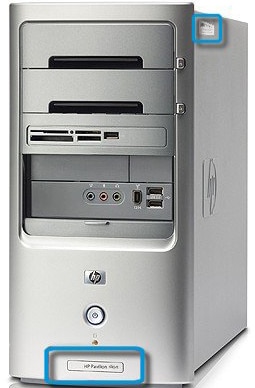 Example of labels on the front or side of older computers (cases for other models look different)