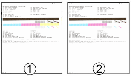 Imagen que muestra un informe de autodiagnóstico sin barras de color ausentes y otro sin la barra amarilla