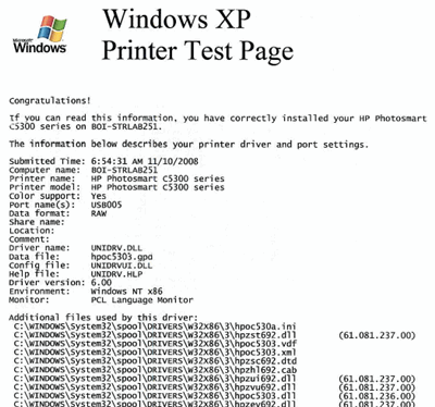 printer only prints test page