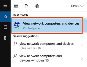 Click View network computers and devices in the search results