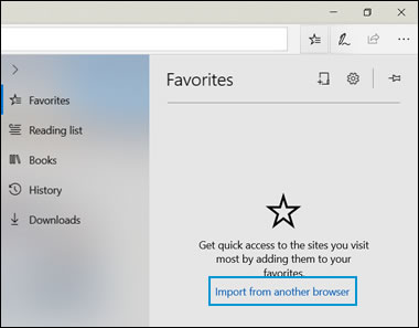 The Favorites window with Import from another browser highlighted