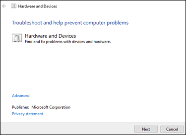 Problembehandlung bei Problemen mit Hardware und Geräten in Windows 10