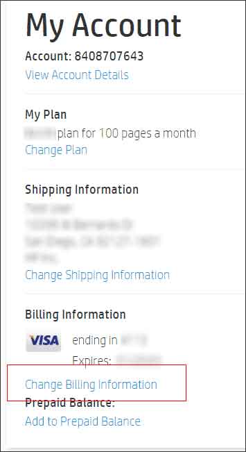 Clicking Change Billing Information