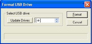 Illustration of dialog box - click Update Drives button then select a drive letter from the list. Click the format button to complete the process.