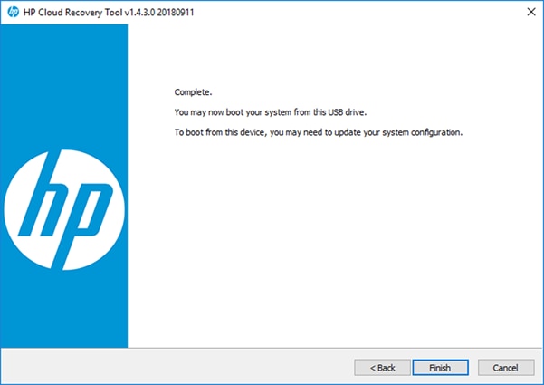 HP Cloud Recovery Tool complete window