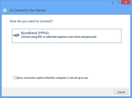 Image of the Connect to the Internet window