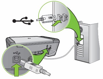 Illustration of connecting the USB cable to a Windows computer