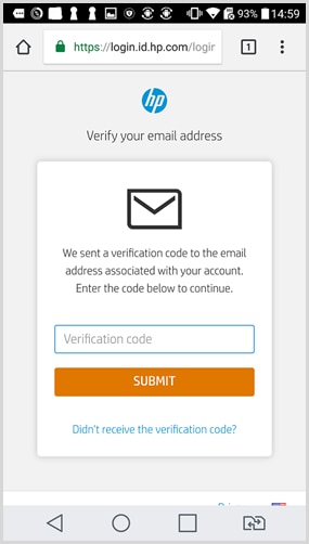 Submit the verification code to create an account