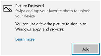 Clicking Add to create a picture password