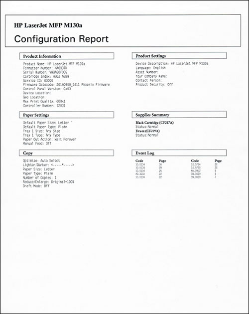 Beispiel für einen Konfigurationsbericht