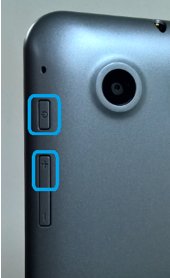 Вид планшета сзади с выделенными кнопками питания и увеличения громкости