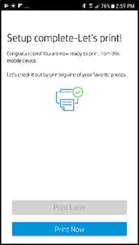 Instalación completa en la aplicación HP Smart en Android