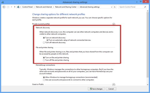 Image of the Advanced sharing settings window