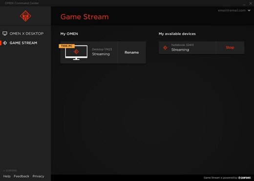 Host PC showing one client PC connected and streaming