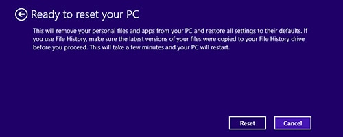 Imagen de la pantalla Restablecer PC.