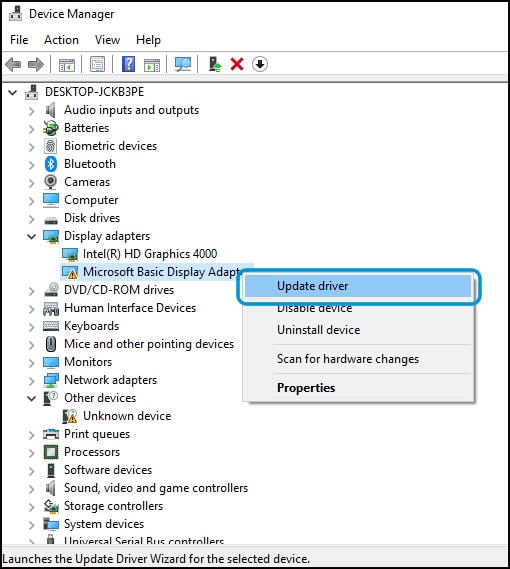Device Manager with the Update driver option
