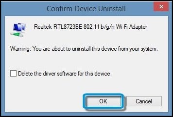 Confirm Device Uninstall window with OK highlighted