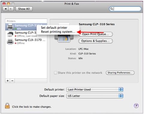 מדפסות לייזר של Samsung - כיצד לאפס את מערכת ההדפסה ב- Mac OS X | תמיכת  הלקוחות של HP®‎