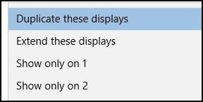 Configuration options in the Multiple  displays menu