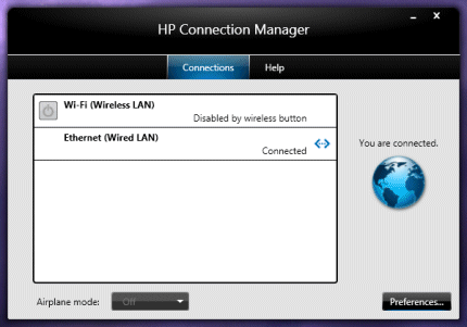 wifi wireless lan power is disabled hp connection manager