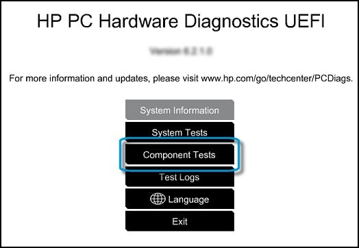 Pantalla de Diagnósticos de hardware de PC HP - UEFI