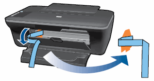 Graphic: Remove the tape and cardboard from inside the printer