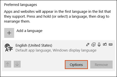 Opening the keyboard language and layout options