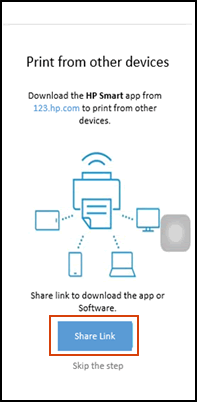 Tocar Compartir enlace para agregar la aplicación HP Smart a otros dispositivos