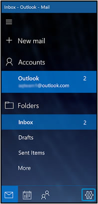Otevření nastavení aplikace Pošta kliknutím na ikonu Nastavení