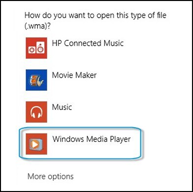 Opción del Reproductor de Windows Media