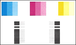 Imagen: Patrón de prueba 2 con líneas blancas en una barra de color.