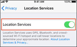 Location menu example on iOS