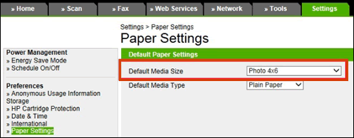 Image: Example of an EWS Paper Settings menu