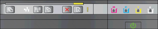 Image: The Power button light is on, and the Resume button and Alert lights blink.