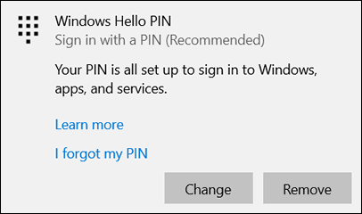 Windows Hello PIN 변경 또는 제거