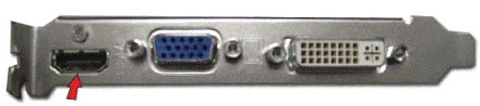 Image of an HDMI connector on an example graphics card, which has three connectors