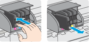 Immagine: Rimuovere la cartuccia d'inchiostro dal relativo alloggiamento.