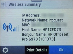 Example of the IP address on a printer control panel