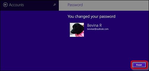 You changed your password screen, with Finish encircled in red