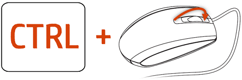 Control key, a plus sign, and a mouse with scroll wheel highlighted using an arrow