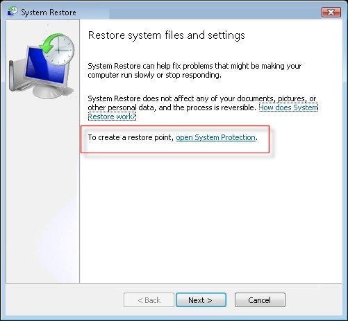 Windows Vista System Restore Point