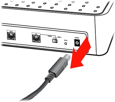 Power cord being unplugged from the back of a router