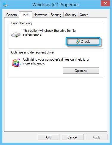 Error checking option in hard disk Tools