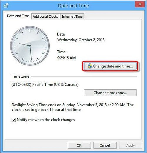 Change date and time settings