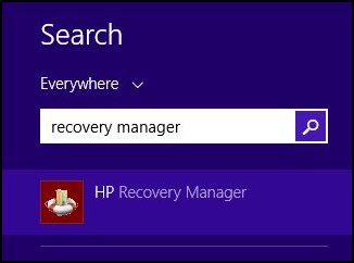  Recovery manager entered in search box