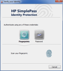 Illustration de l'écran de vérification de HP SimplePass