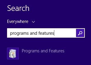 The search field for programs and features