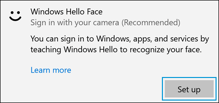 Clicking Set up for facial recognition