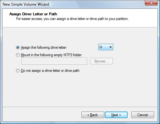Image of the Assign Drive Letter or Path window