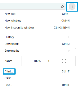Print menu in Chrome settings